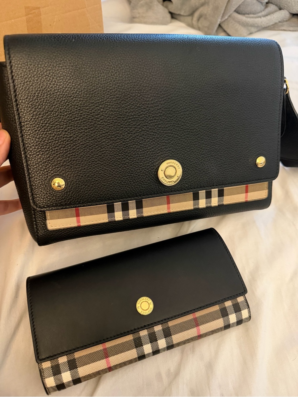 Black Check-detail Women’s Shoulder Bag and Wallet Set
